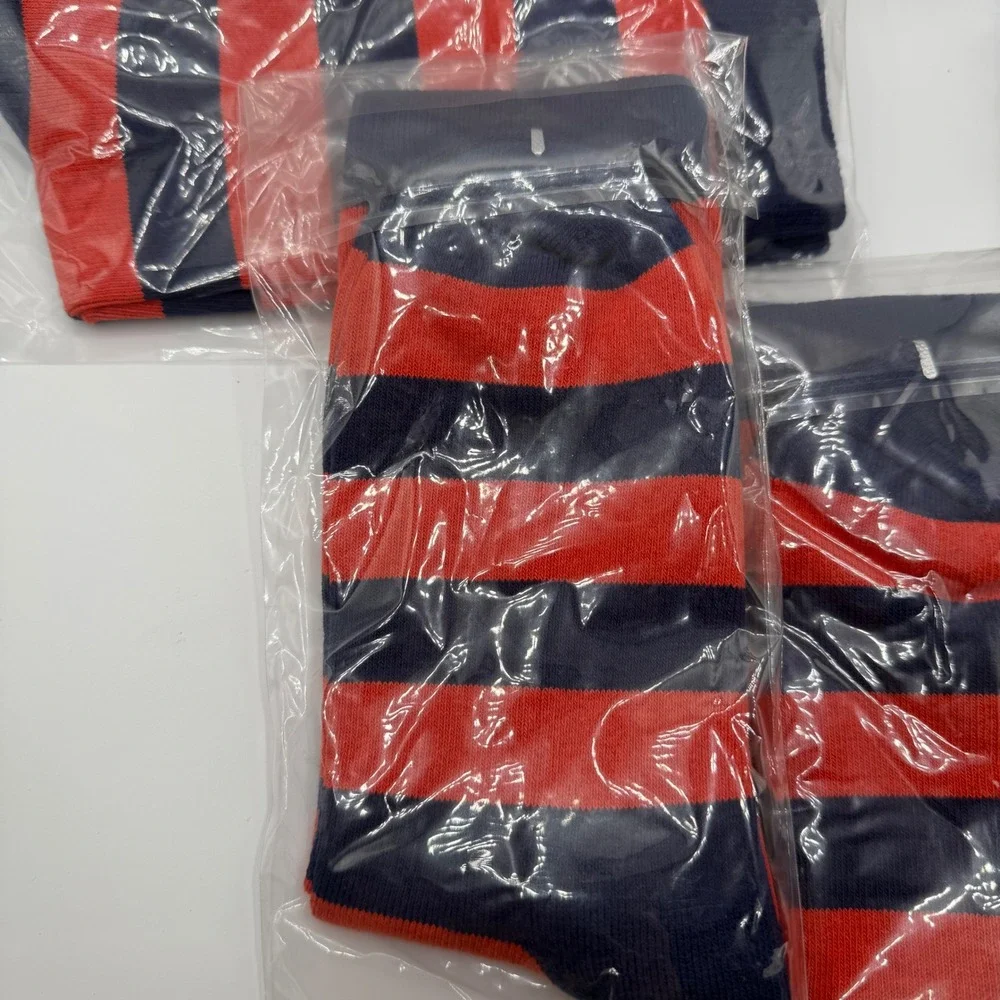 Sky Footwear Crew Socks Mens OS Orange Blue Rugby Striped 3 Pairs Athletic Logo